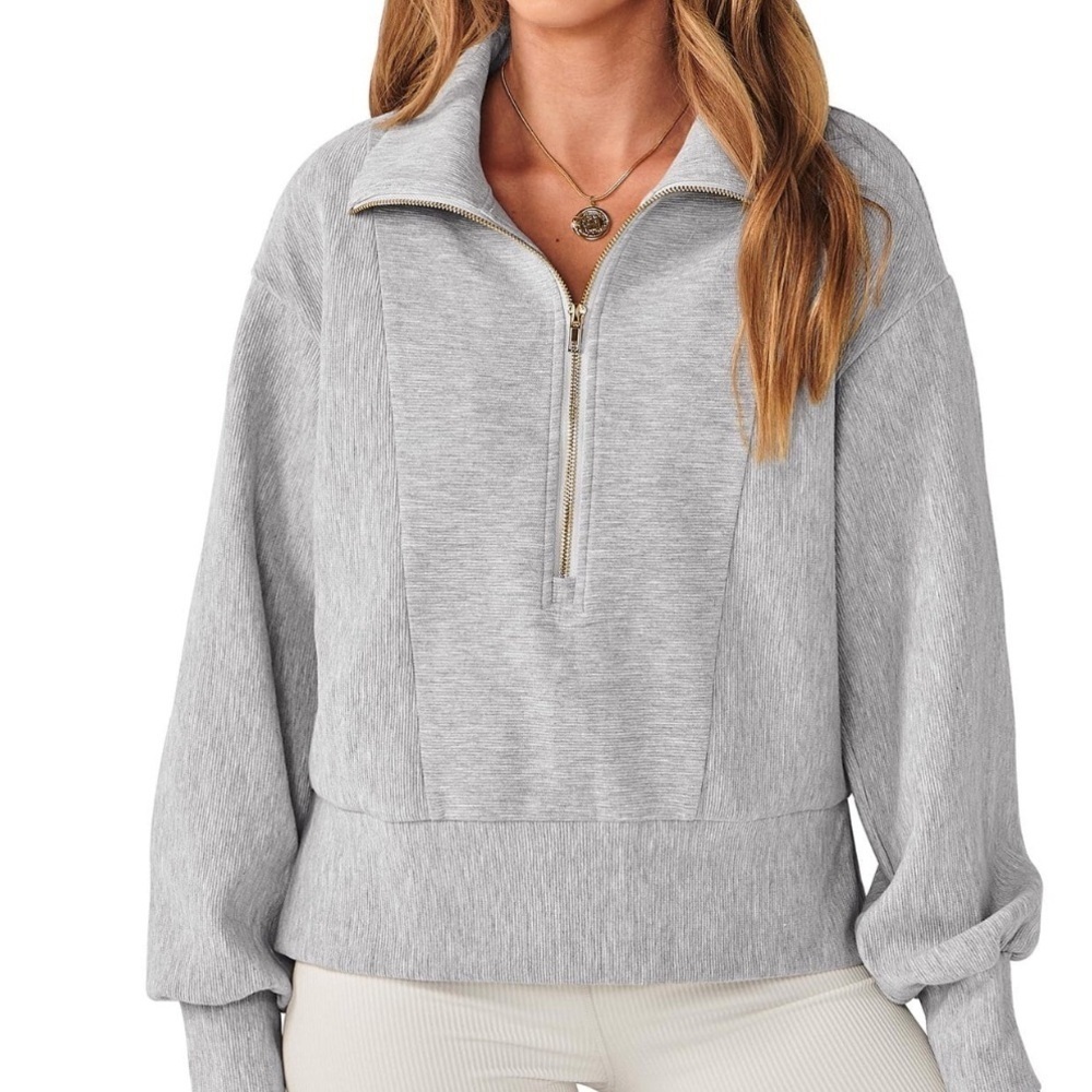 Anrabess oversize gray gold Half-Zip rayon/polyester/spandex top XL - Picture 1 of 6